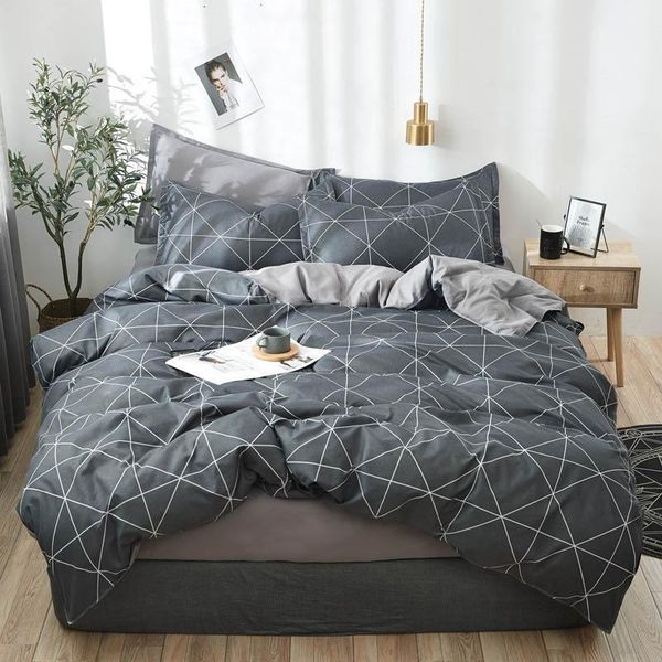 

bedding sets geometric plaid set duvet cover flower bed king size gray pretty
