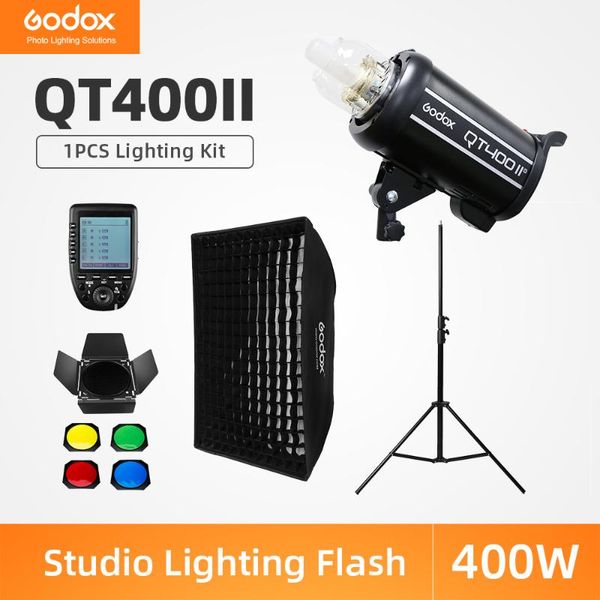 

godox qt400ii 400ws professional studio flash strobe + 2.8m light stand + 60x90cm grid softbox trigger barn door kit