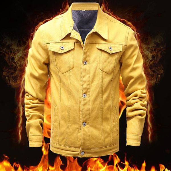 

autumn winter men's outwear thicken jean denim coat plush stretch slim warm velvet/fur liner denim cowboy jacket clothing, Black