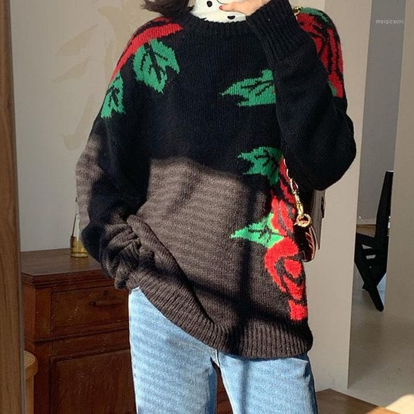 

basic o-neck knitted jumpers for women sweater casual loose long sleeve autumn winter print sweater female pullovers streetwear1, White;black