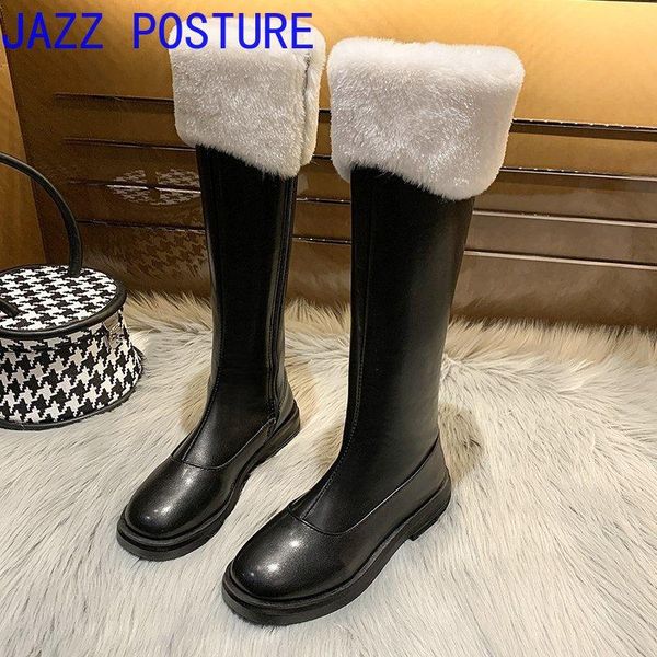 

2020 new ladies boots med heels plush shoes ladies winter autumn black shoes retro knee high rain boots size 35-40 a24