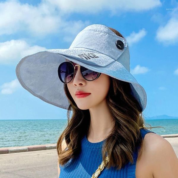

summer hats for women foldable sun hat female visor chapeau adjustable sun uv protect anti-uv wide brim hat for women1, Blue;gray