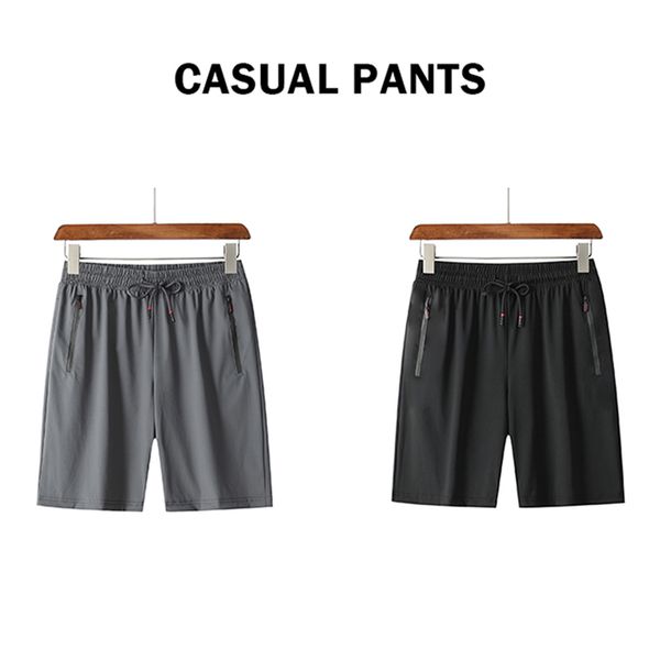 

men's sports shorts shredded ice men's tracksuits quick drying thin money elastic force loose size, Gray