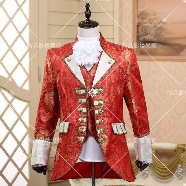 

jacket+pants+vest+tie) european suit court dresses costume stage show retro red for singer dancer star performance party, White;black
