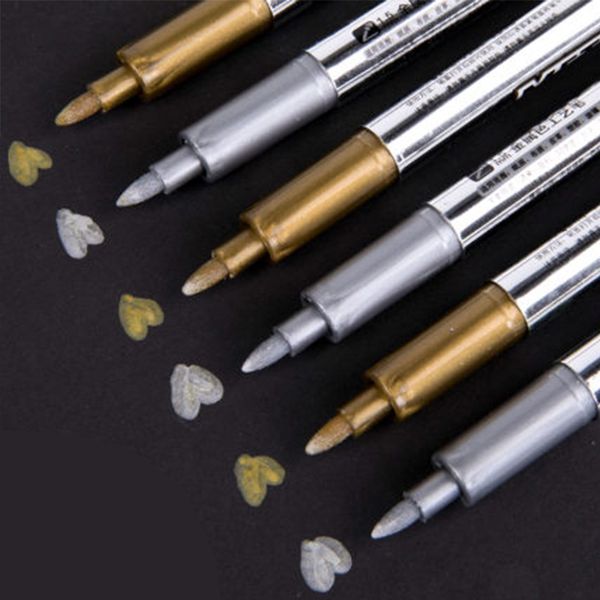 

4pcs/set permanent metalic marker gold silver highlighter marker pens for paper p album fabric steel paint art markers