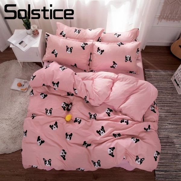 

solstice home textile pink girl bedding sets bull dog duvet cover pillowcase bed sheet kid teen bed linen 3/4pcs cover