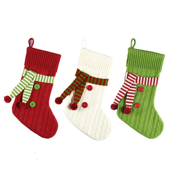 

knitted scarf christmas socks red green white knitting candy gift bag 20 inch xmas hanging stocking dwd753