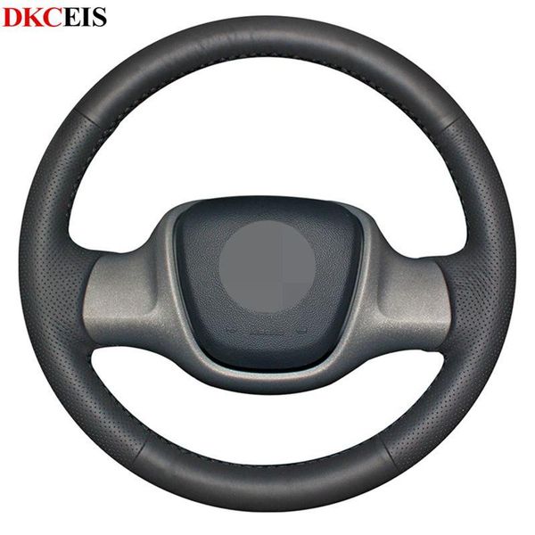 

diy hand-stitched black soft artificial leather car steering wheel cover for smart fortwo