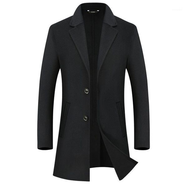 

autumn and winter double faced denim overcoat men's woollen overcoat cashmere medium long casual coat for men1, Black