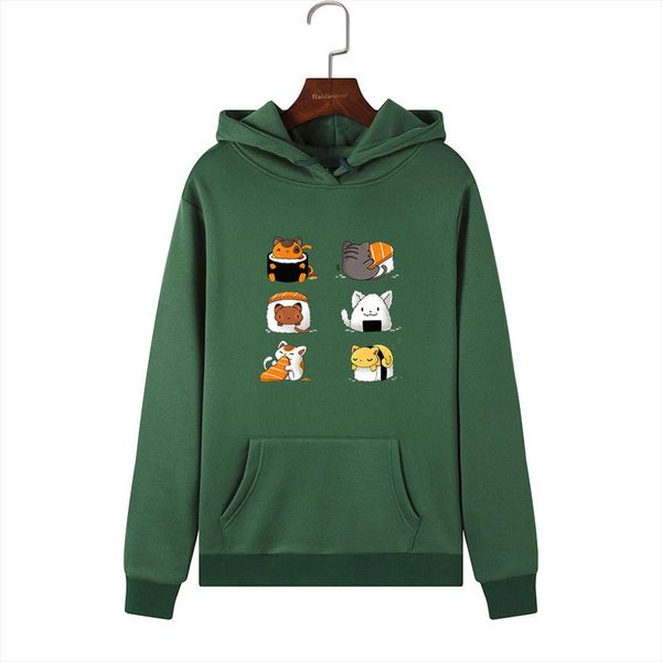

singrain large size women warm cat hoodies cute sushi print long sleeves hooded pullover oversized hoodies sweatshirts, Black