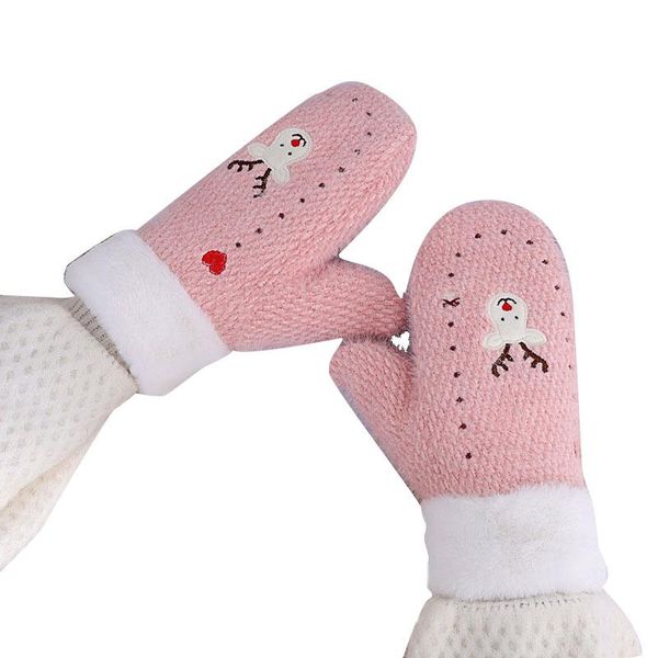 

cute embroidery cartoons elk gloves women' winter warm gloves plush warm mittens embroidery full fingers women knitted, Blue;gray