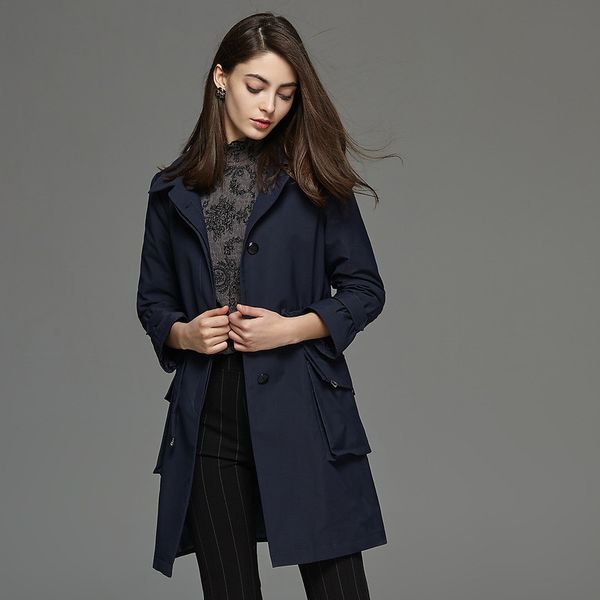 

2021 new long high-quality trench coat for elegant blue women thin ladies coats outerwear ladies'shelters wxf199 j834, Tan;black