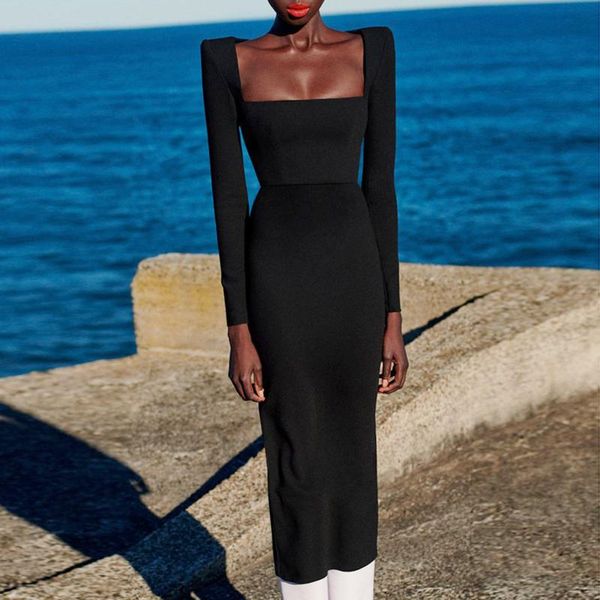 

wholesale 2021 women's black long sleeve knee-length celebrity cocktail party bandage dress, Black;gray