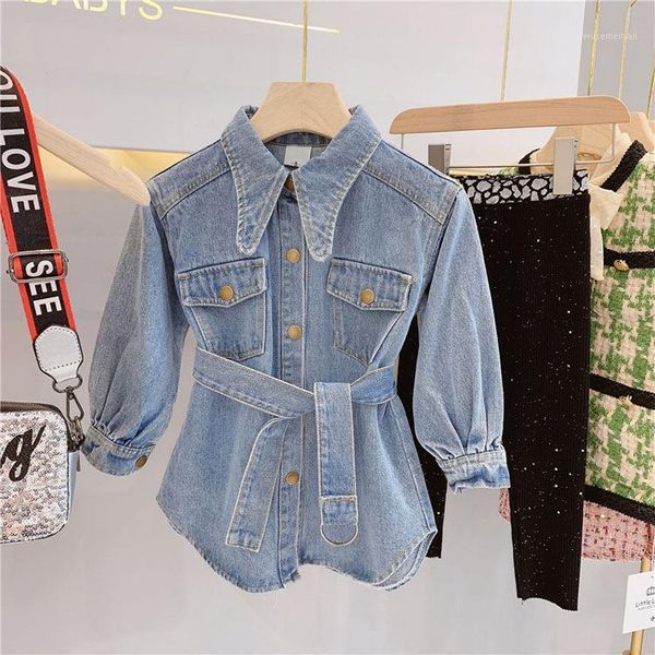 

jackets girls jeans coats 2021 autumn baby denim long style children's clothes toddler and outerwear1, Blue;gray