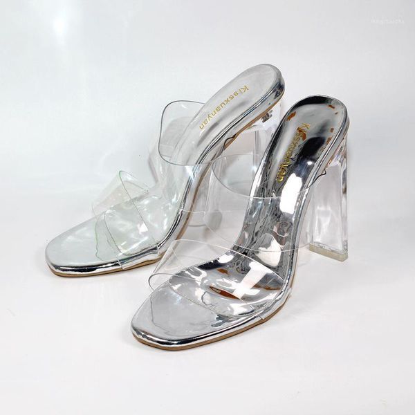 

slippers 2021 fish mouth transparent film crystal thick with high heels women's slippers1, Black