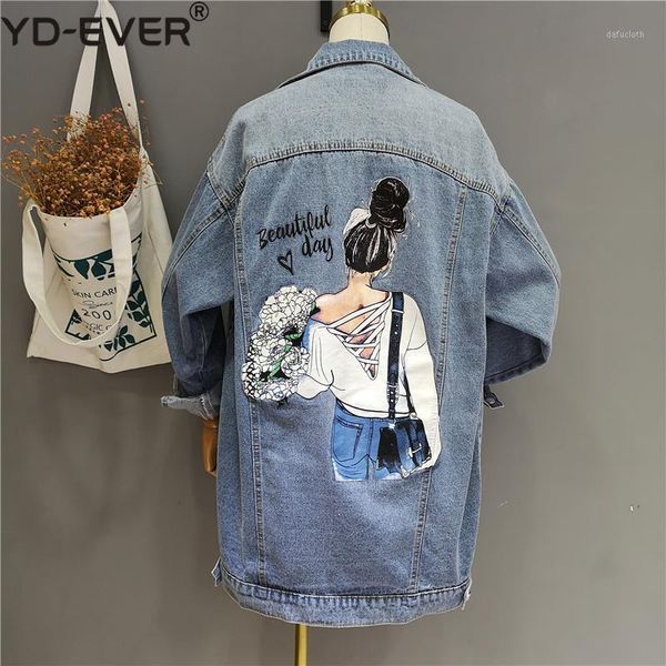 

2020 spring and autumn cowboy coat jacket women loose medium-length denim windbreaker jacket printing casual jean coats jackets1, Black;brown