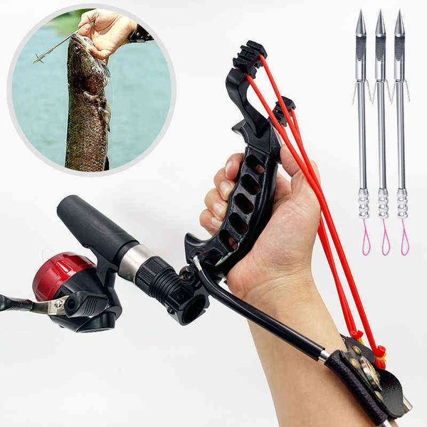 Poggiapolsi in metallo da pesca Reel Bow Giochi per bambini Freccia Rest Slingshot Catapult Outdoor Equipment Slingshot Fishing Toys W220307