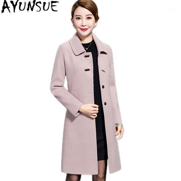 

ayunsue winter woman coats 2019 plus size woolen coat female winter jackets woman long overcoat clothes casaco feminino kj2041, Black