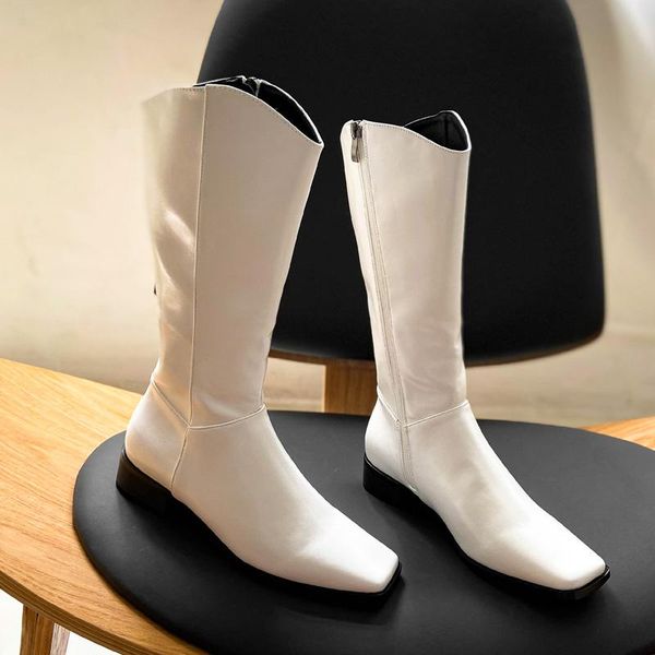 

deat 2020 new autumn / winter fashion casual square head thin knight leather single shoes women long cool boots sf793, Black