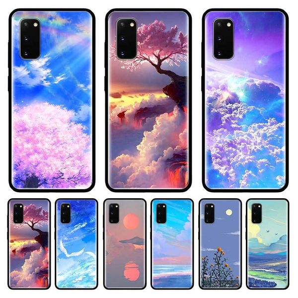 

ретро искусство пейзаж облака чехол для samsung galaxy s10 s20 ультра s9 s8 plus s7 примечание 20 9 10 lite cubre black tpu mobile коке