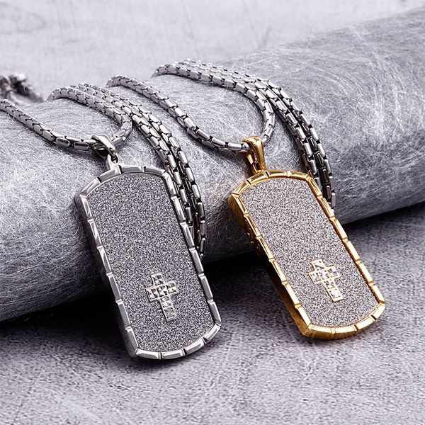 

xmas gifts .holiday gifts men golden crystals stainless steel cross dog tag pendant necklace xmas jewelry 3mm 28'', Silver