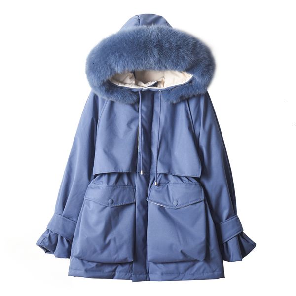 

winter fox skin collar pascal for women, white duck cap, thick and warm feather coat, 2019