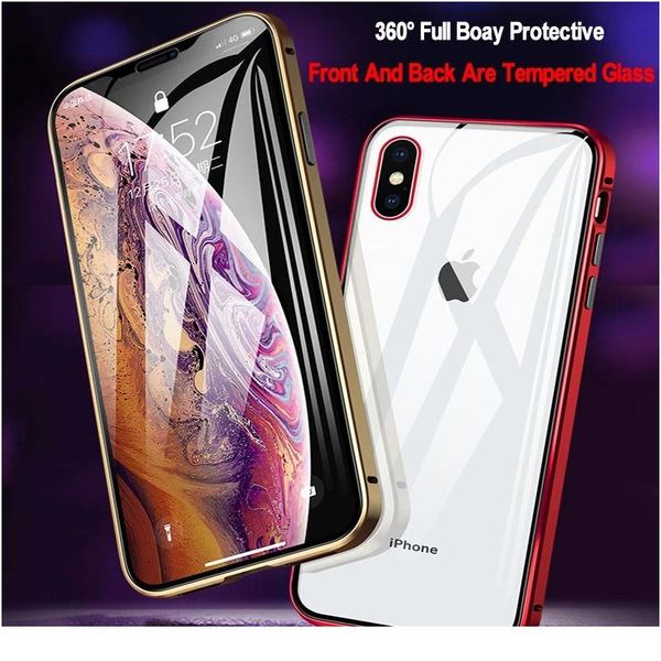 

metal magnetic adsorption case for iphone 12 11 pro max se 2 double sided tempered glass magnet for iphone x bbyviu