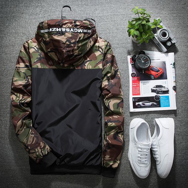 

mens jacket camouflage camo casual spring outwear fashion male thin brand coat hooded jacket fz1427 tpwnv, Black