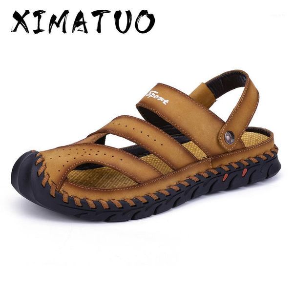 

large size mens casual beach sandals outdoors platform genuine leather shoes covers toe summer chaussure homme sandalias hombre1, Black