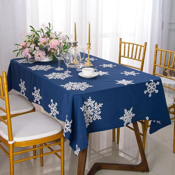 

christmas party tablecloth home textile rectangle red blue dinning cotton table cover for home big snow decorative