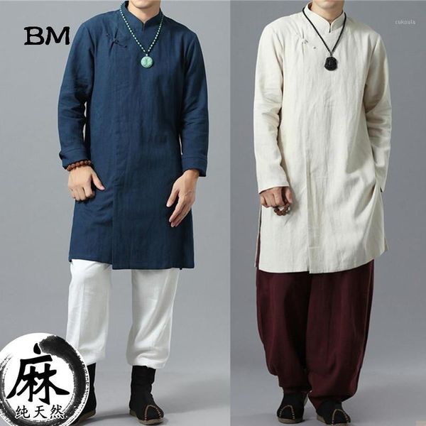 

men chinese vintage fashion casual long shirts stand collar long sleeve shirts outerwear kongfu clothes male1, Tan;black