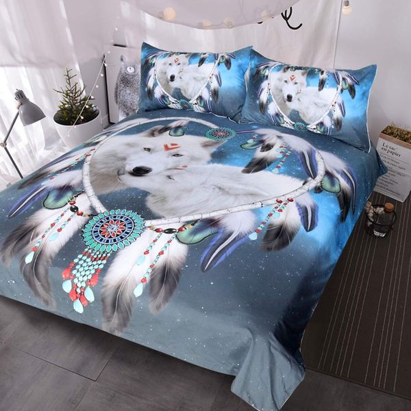 

wolf dream catcher bedding 3 piece white wolves bed set blue galaxy wolf couple duvet cover