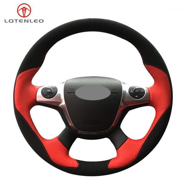

lqtenleo black suede red leather steering wheel cover for focus 3 2011-2014 kuga escape 2013-2020 c-max 2011-2020 transit1