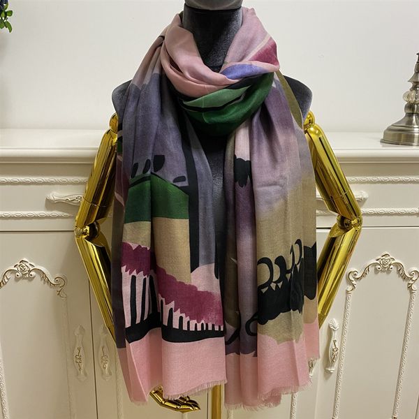 

women's scarf good quality100% cashmere material pink color letters flowers pattern long scarves pashimna shaw size 210cm -100cm, Blue;gray