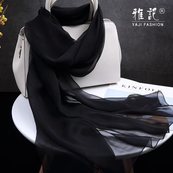 

scarves natural silk scarf women black color foulard femme thin chiffon shawls wraps for ladies solid 100% real, Blue;gray
