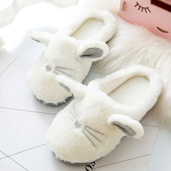 

fluffy slipper cat cute women home slippers with ears winter slippers soft flat shoes indoor zapatilla dropshipping t100 y200706, Black
