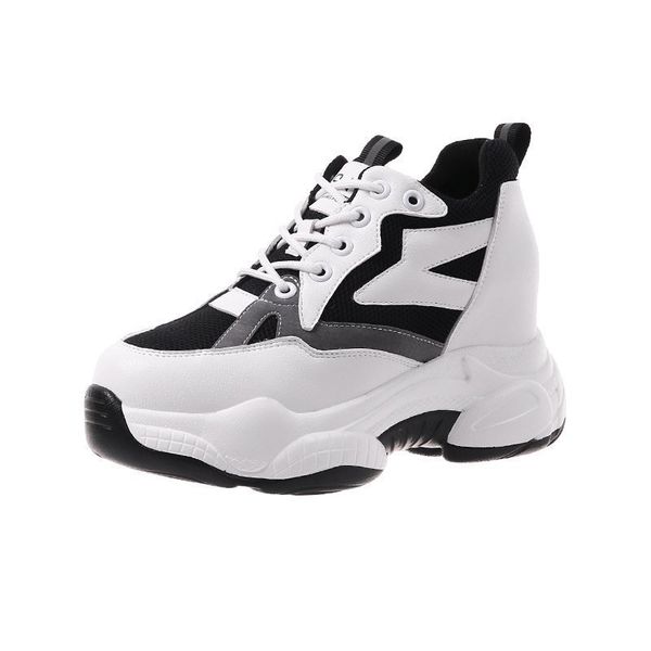 

2021 the new female fashion chunky thick platform vulcanize woman breathable height increasing shoes l1of, Black