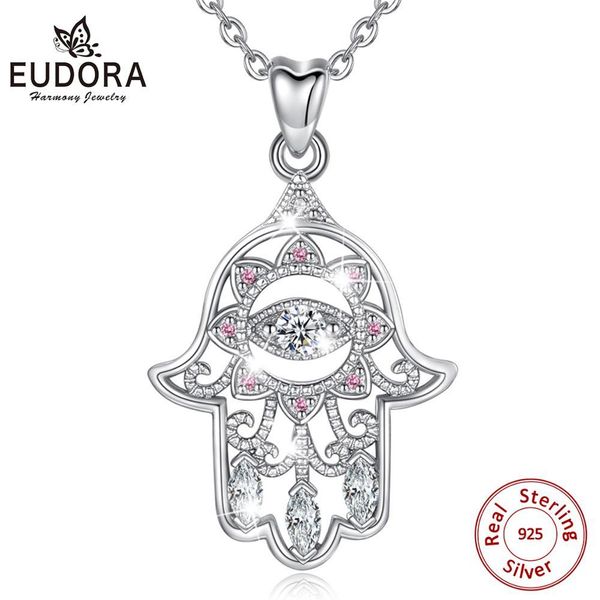 

eudora 100% 925 sterling silver hamsa hand pendant necklace good luck charm fine jewelry girl boy birthday surprise gift d335 q1116