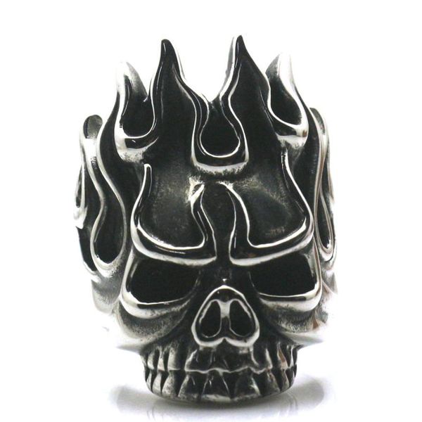 

cluster rings cool biker rock flame skull 316l stainless steel ring, Golden;silver