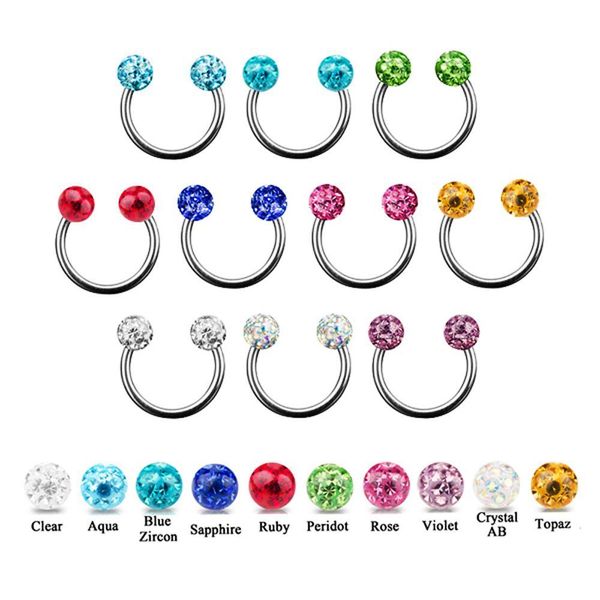 

1pcs epoxy eyebrow ring horseshoe barbell nose ring, labret piercing, eyebrow ring cz crystal captive ring q sqcqii, Silver