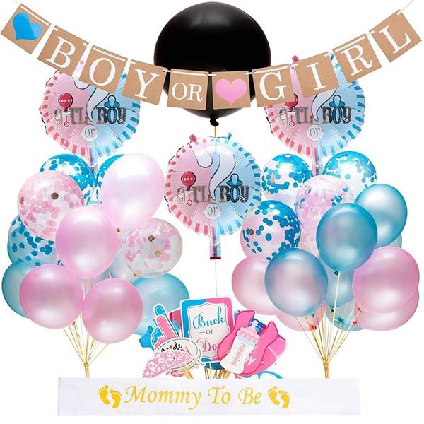 

party decoration gender reveal supplies baby boy or girl flag pulling confetti balloons po props