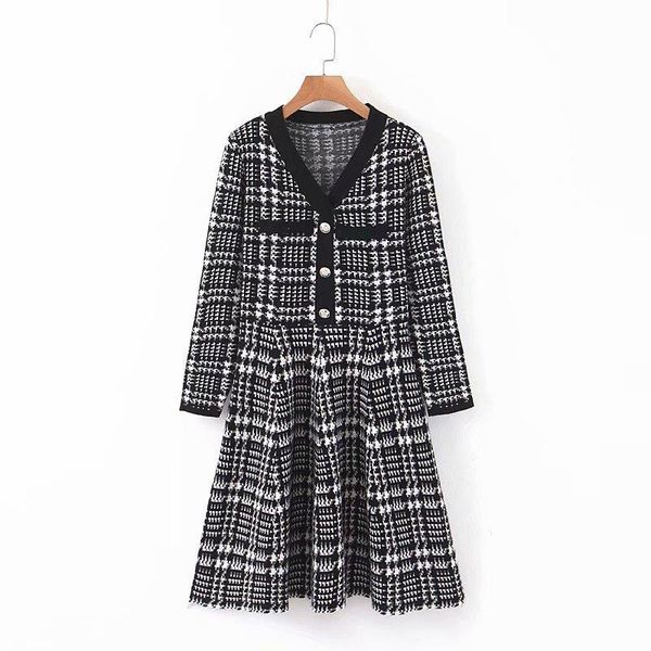 

women's jackets woah xl68-2135 european and american fashion style button-down tweed dress, Black;brown