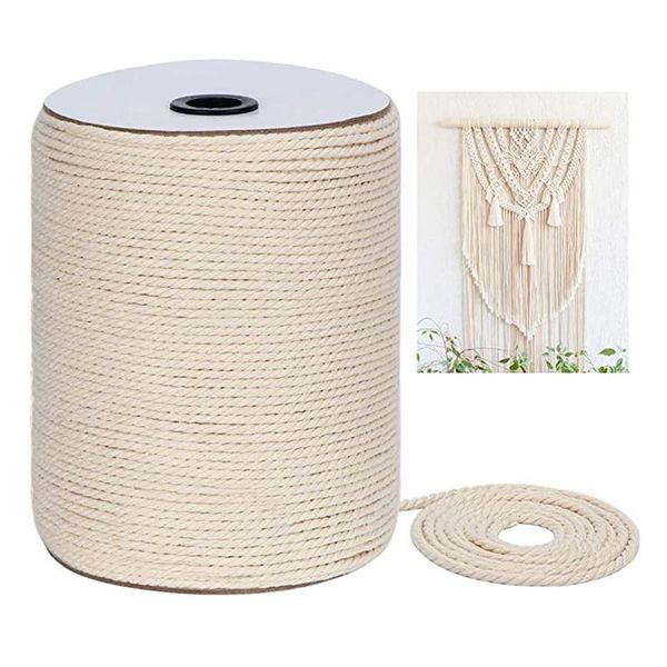 

3mm x 300m strands twisted macrame cotton cord for wall hanging plant hangers crafts weaving yarn knitting rope cotton cord, Black;white