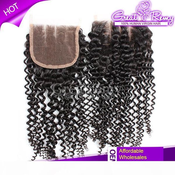 

peruvian curly wave lace closure three way part 4*4 hairpieces virgin human hair natural color remy hair dyeable greatremy fast shipping, Black