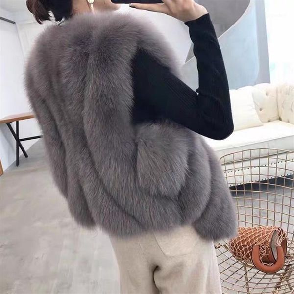 

lededaz new fashion long faux fur vest fluffy winter jacket 2020 women plus size fake fur vest artificial gilet1, Black