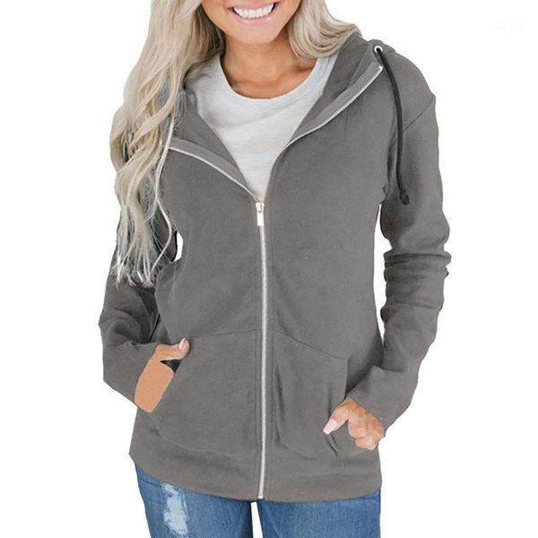 

women's hoodies & sweatshirts 2021 autumn winter fashion casual women zipper long sleeve solid color sweatshirt coat outwear hooded ja, Black