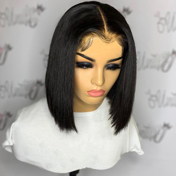 

2x6 lace closure wigs human hair wigs for black women 130% straight bob wig remy black knots brazilian hair pre plucked jko, Black;brown