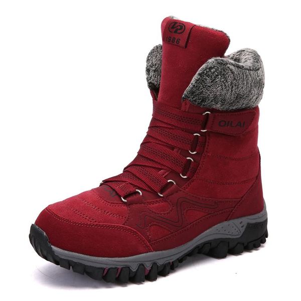 

okkdey new arrival waterproof ankle boots fashion suede leather women snow boots winter warm plush women's flat shoes, Black