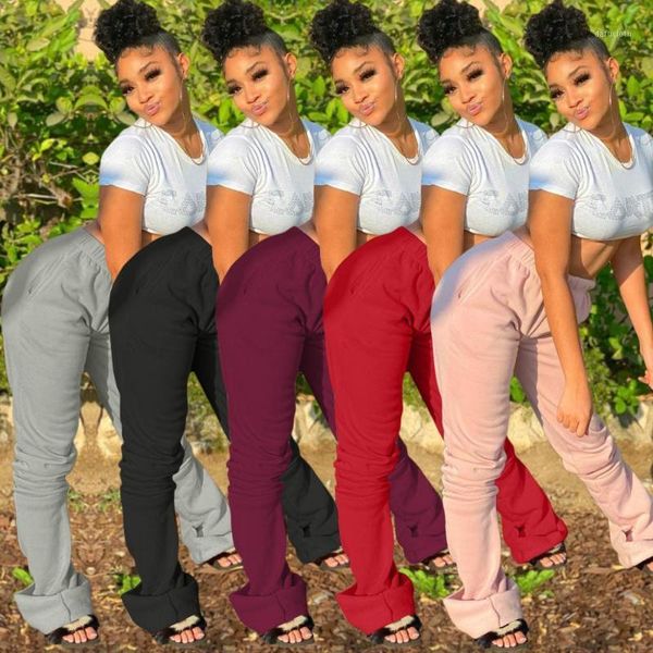 

fashion women pants flare pants drawstring streetwear sweatpants women high waist clothes for solid color1, Black;white