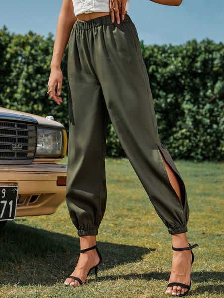 

eilly bazar split hem carrot pants n1lj#, Black;white